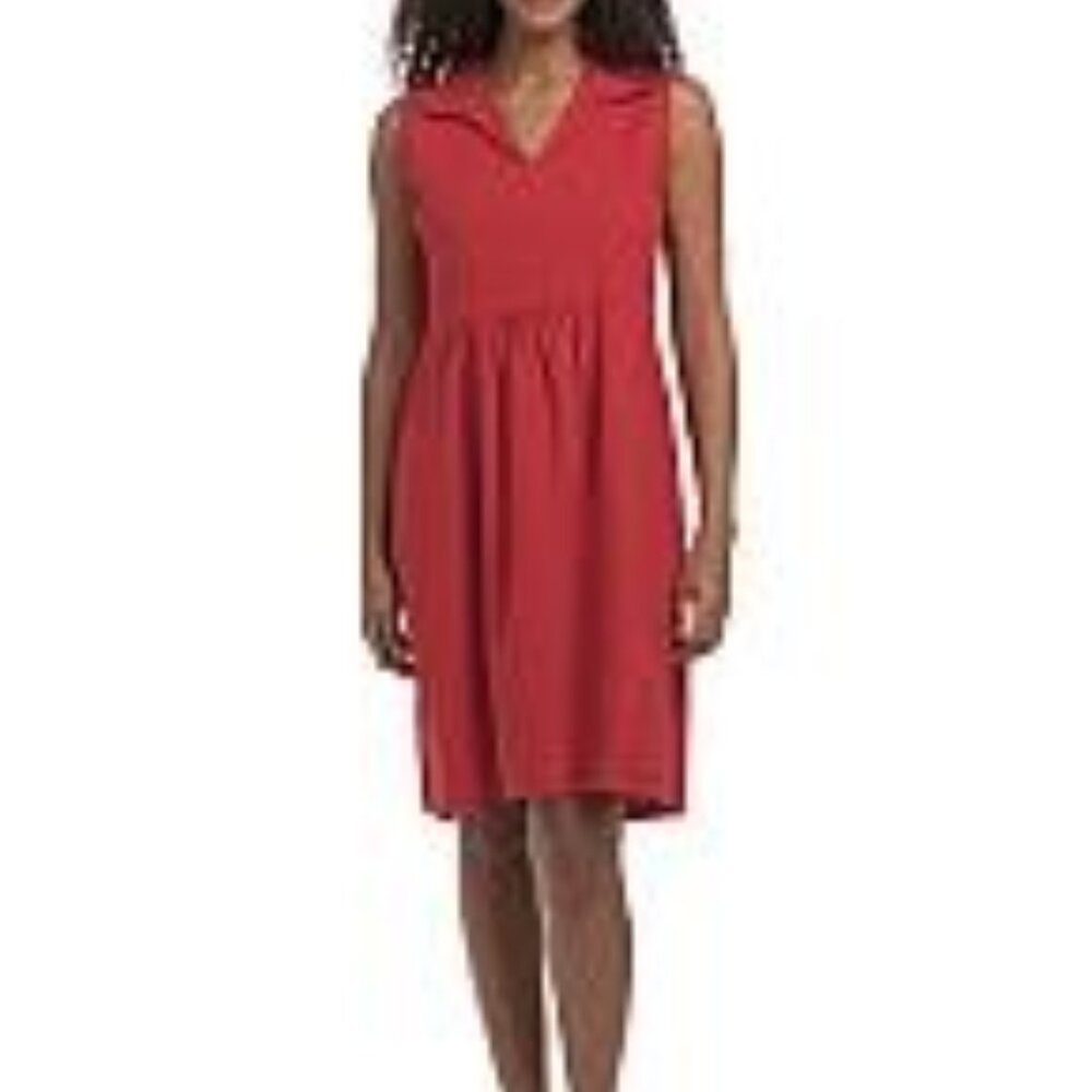 Sleeveless Red Midi Dress with Tailored Collar. New. Never worn.